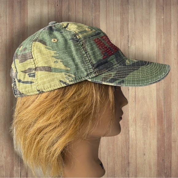 US Army Camouflage Baseball Cap with Ref Rhinestones Logo Velcro strap - Picture 4 of 11